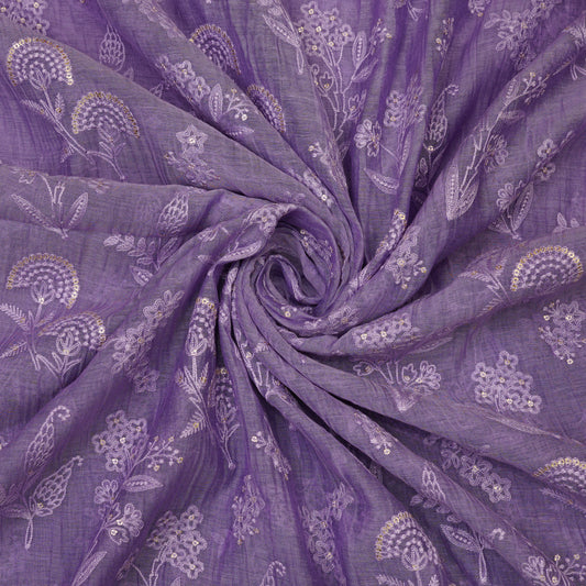 Lavender Purple Floral Embroidered Fabric.