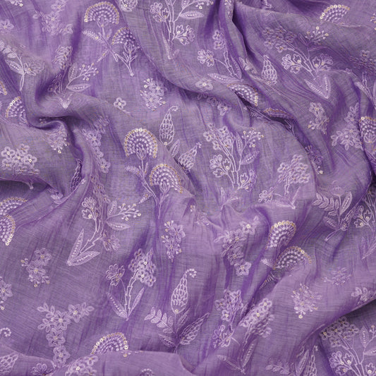 Lavender Purple Floral Embroidered Fabric.