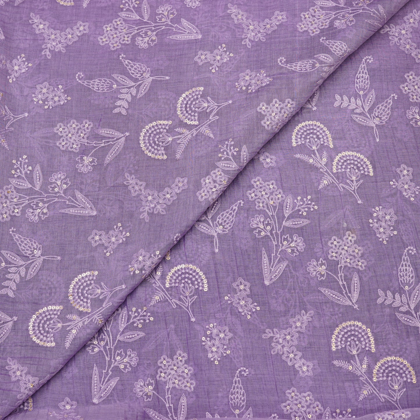 Lavender Purple Floral Embroidered Fabric.