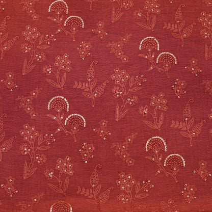 Rust Red Floral Sequin Embroidered Fabric.