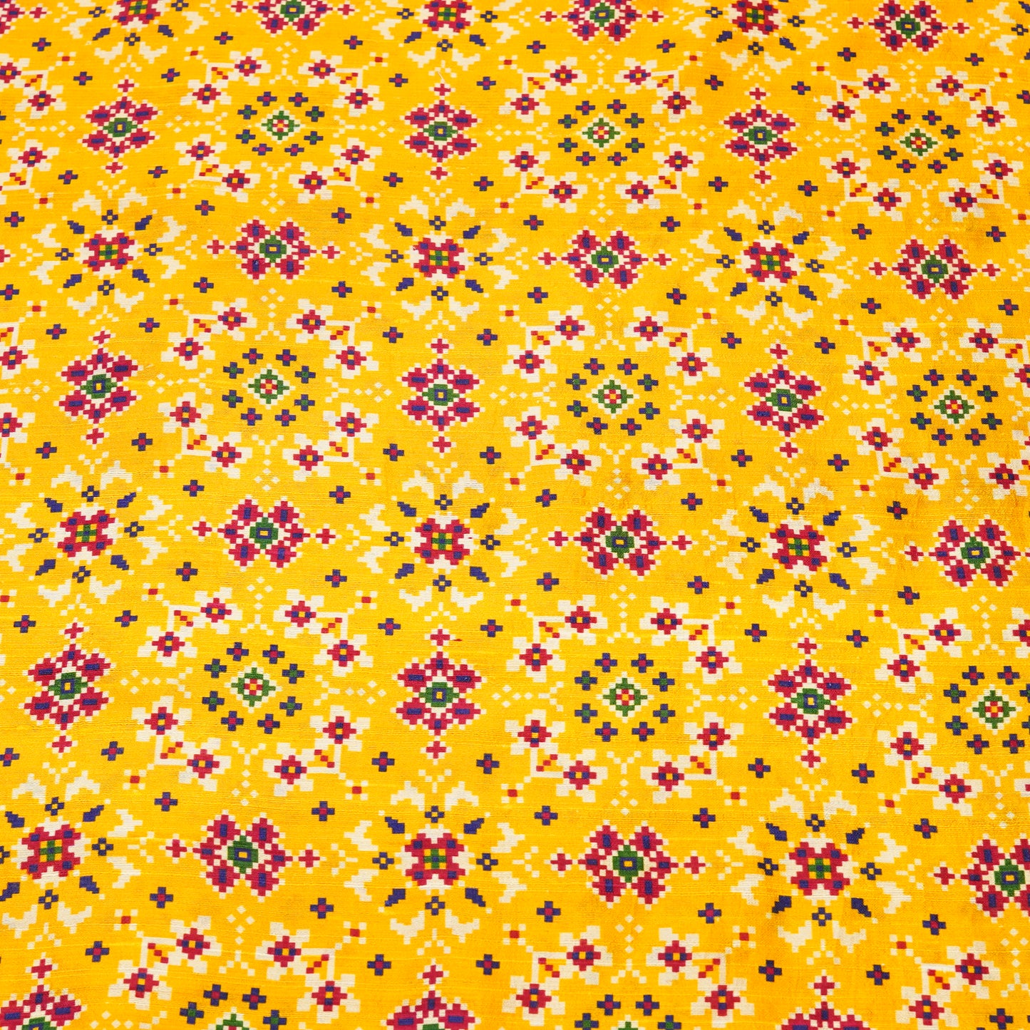 Mustard Yellow Multicolor Ethnic Print Fabric.