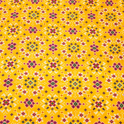 Mustard Yellow Multicolor Ethnic Print Fabric.