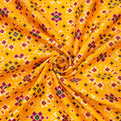 Mustard Yellow Multicolor Ethnic Print Fabric.