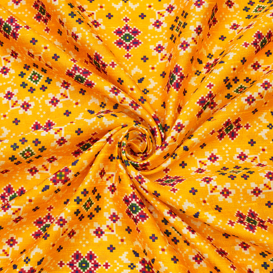 Mustard Yellow Multicolor Ethnic Print Fabric.