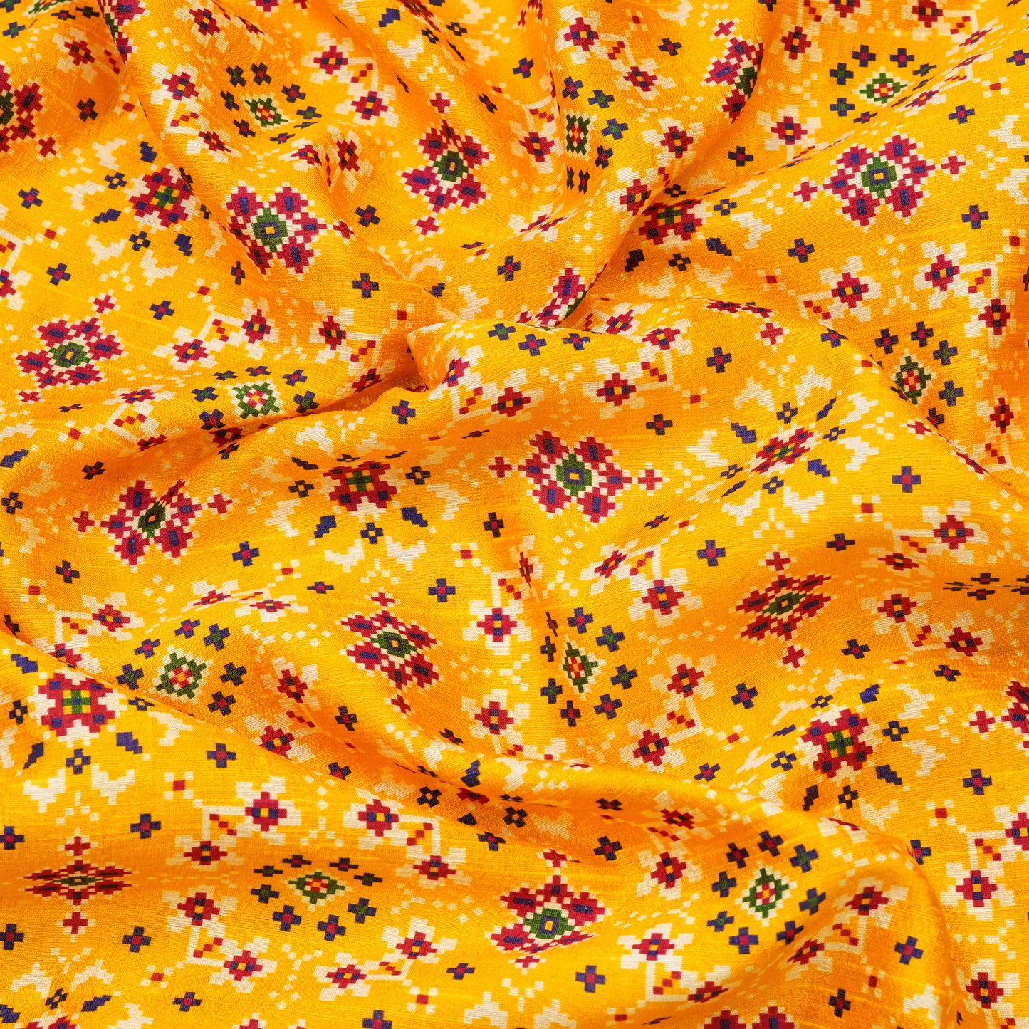 Mustard Yellow Multicolor Ethnic Print Fabric.