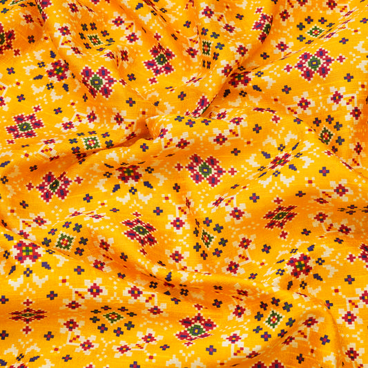 Mustard Yellow Multicolor Ethnic Print Fabric.