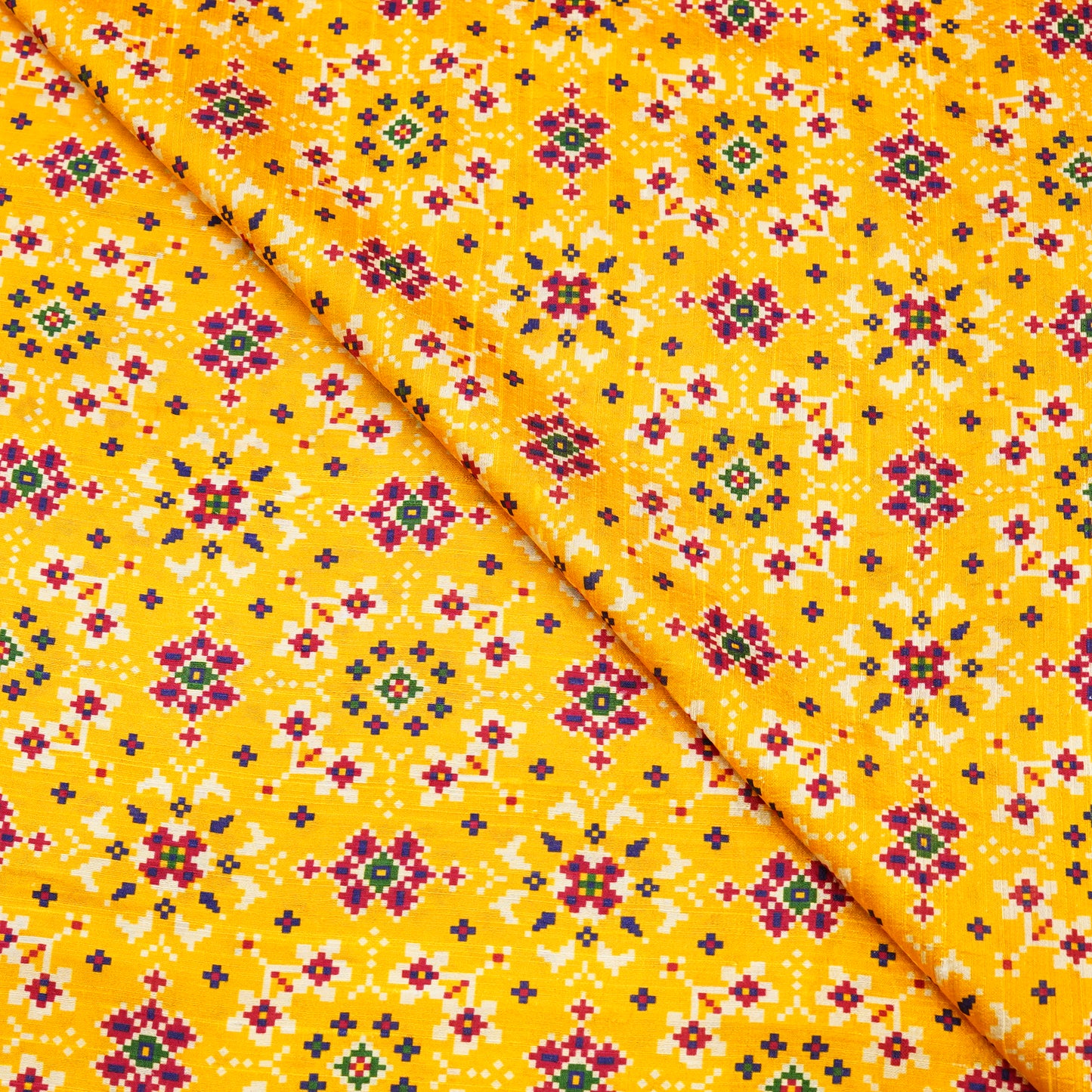 Mustard Yellow Multicolor Ethnic Print Fabric.