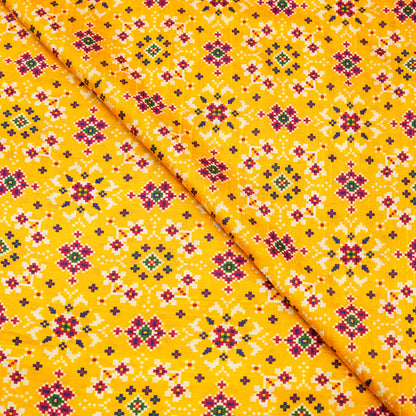Mustard Yellow Multicolor Ethnic Print Fabric.