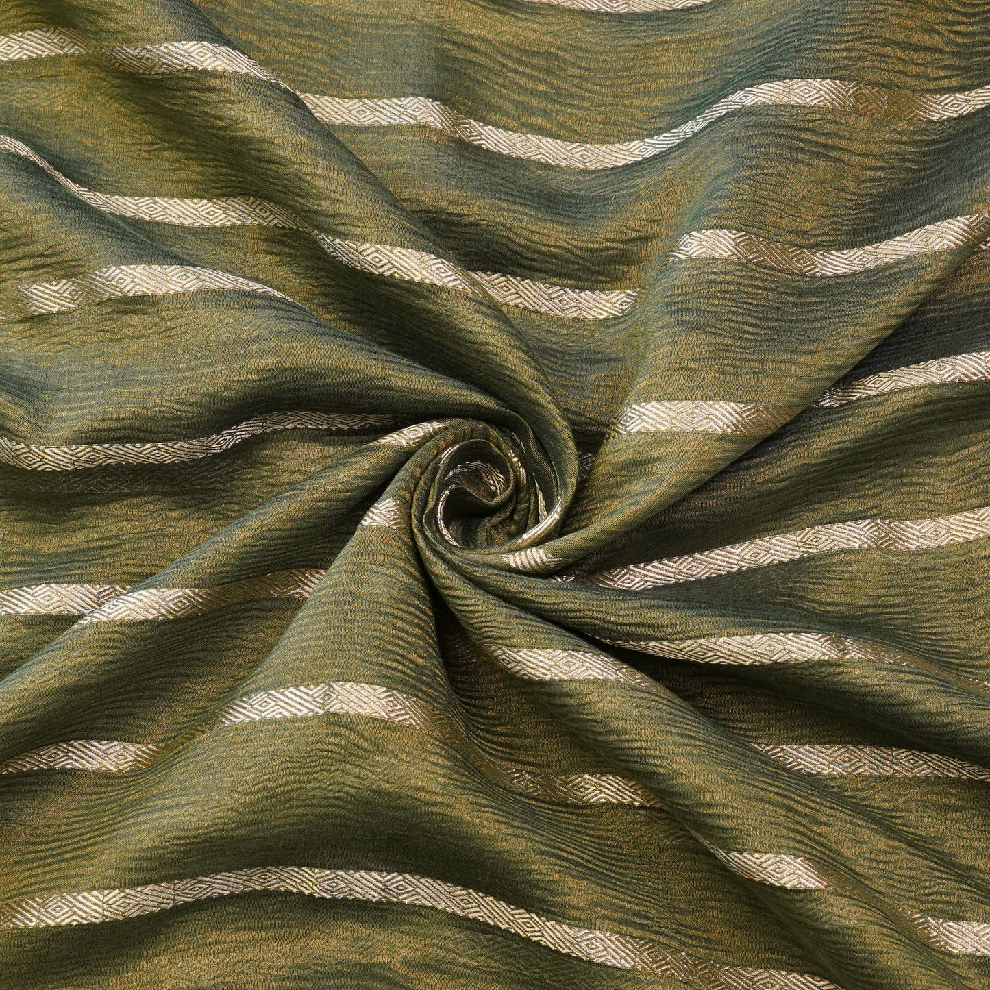 Olive Gold Peacock Embroidered Fabric.