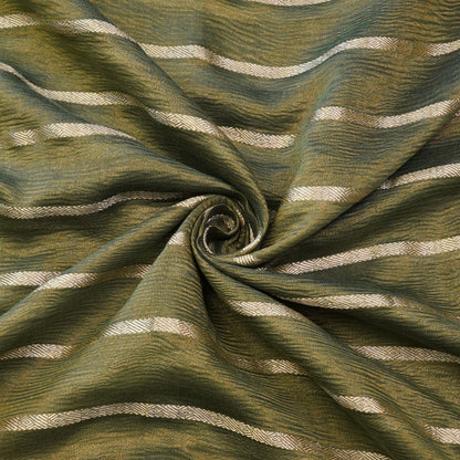 Olive Gold Peacock Embroidered Fabric.