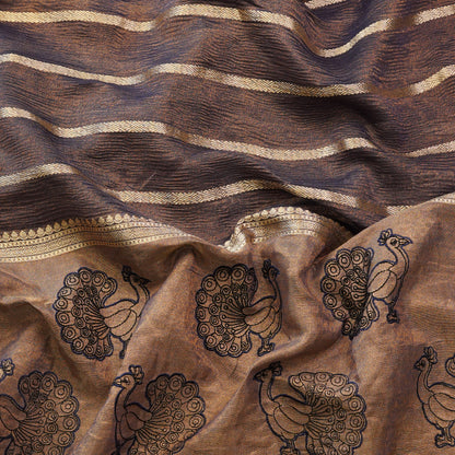 Antique Brown Peacock Embroidered Fabric.