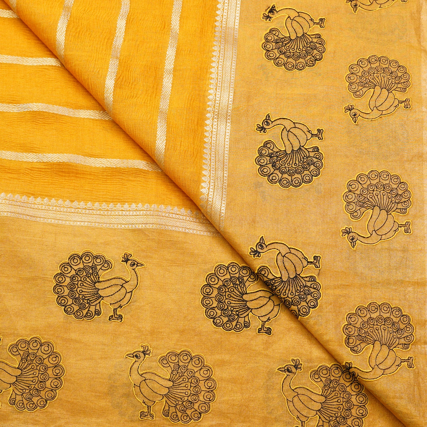 Peacock Motif Woven Designer Tissue Fabric.