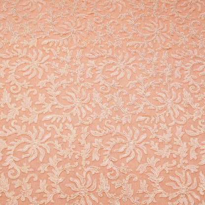 Premium Peach Floral Sequin Embroidered Fabric.