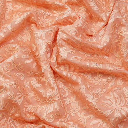 Premium Peach Floral Sequin Embroidered Fabric.