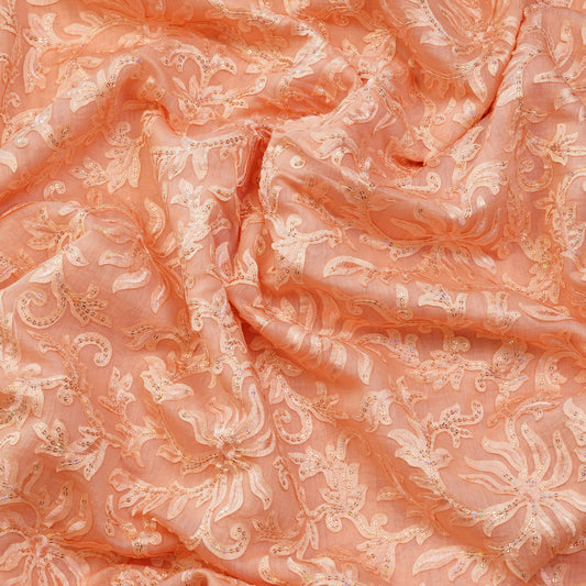 Premium Peach Floral Sequin Embroidered Fabric.