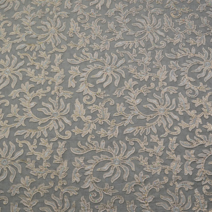 Premium Steel Grey Floral Sequin Embroidered Fabric.