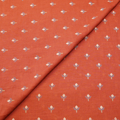 Premium Rust Floral Buti Linen Fabric.