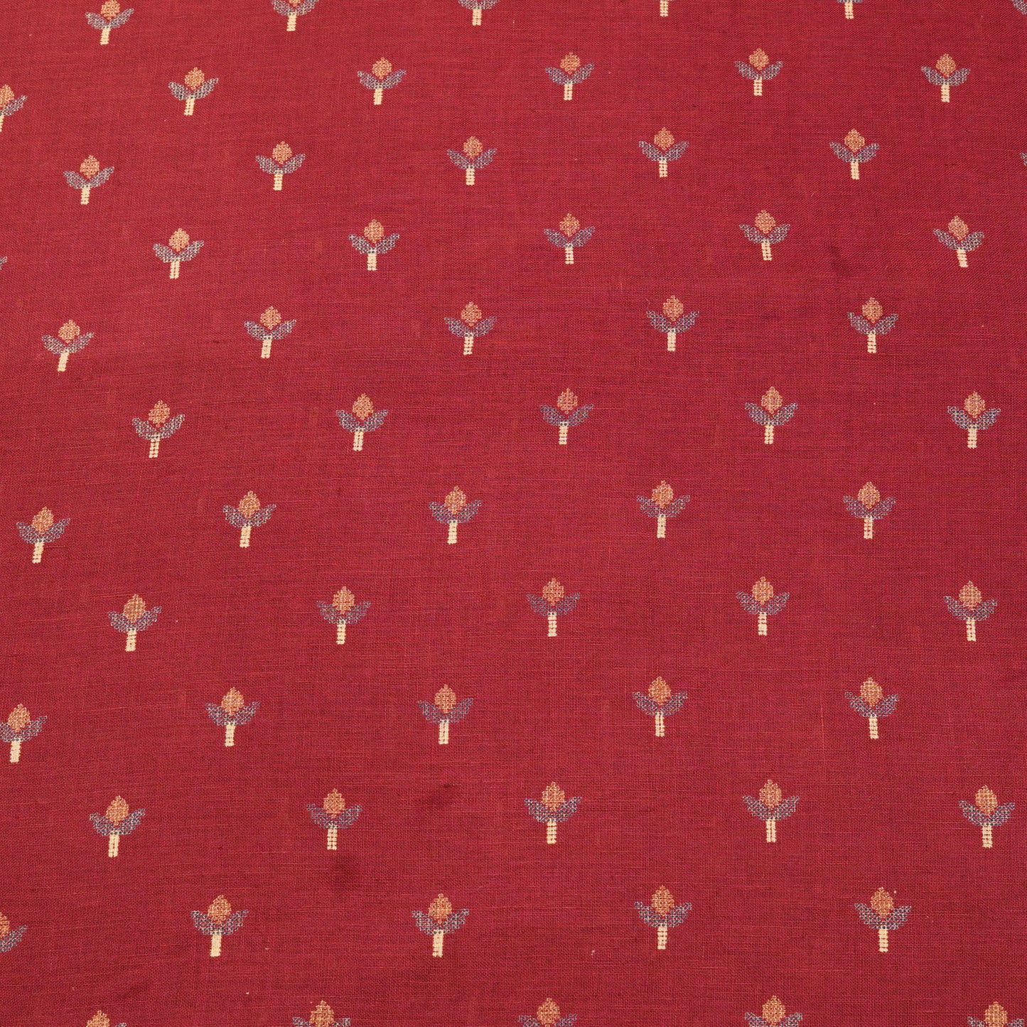 Premium Maroon Floral Buti Woven Fabric.