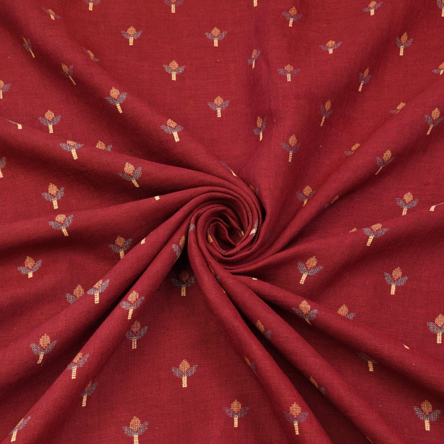 Premium Maroon Floral Buti Woven Fabric.