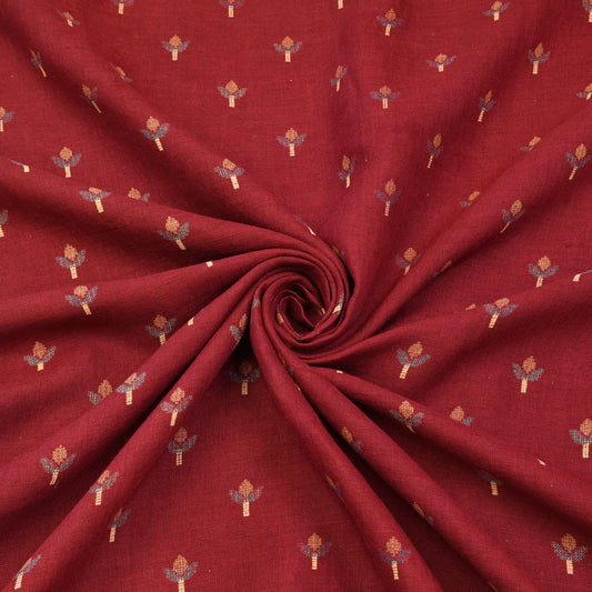 Premium Maroon Floral Buti Woven Fabric.