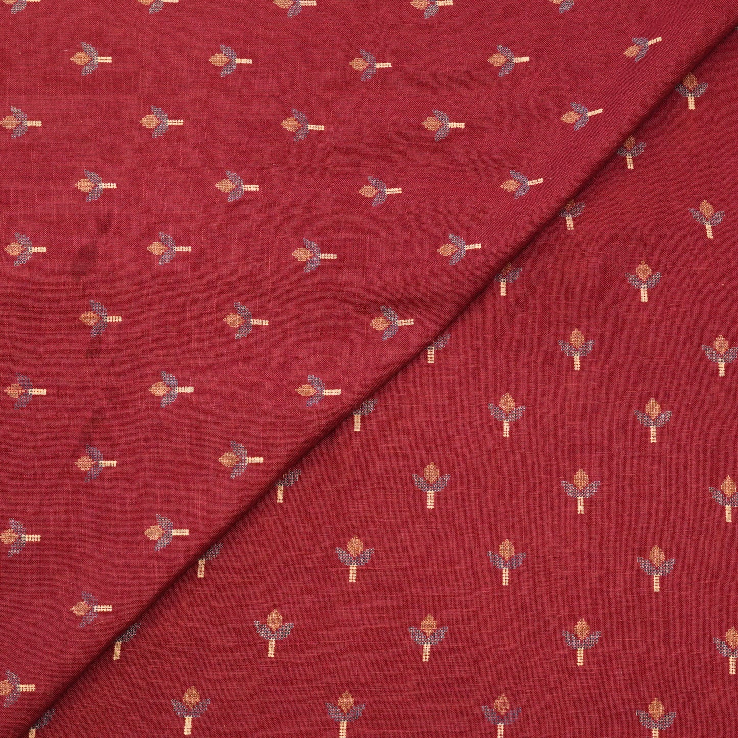 Premium Maroon Floral Buti Woven Fabric.