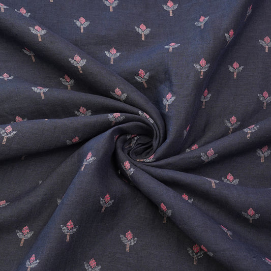 Midnight Bloom Woven Buti Fabric.