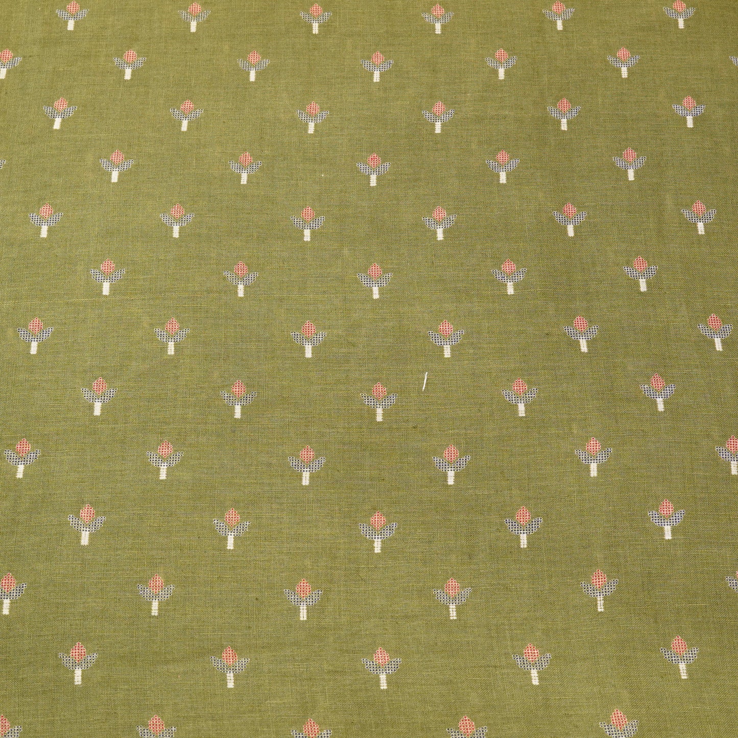 Premium Olive Green Floral Buti Woven Fabric.
