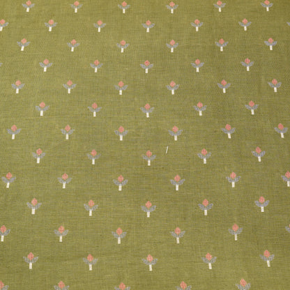 Premium Olive Green Floral Buti Woven Fabric.