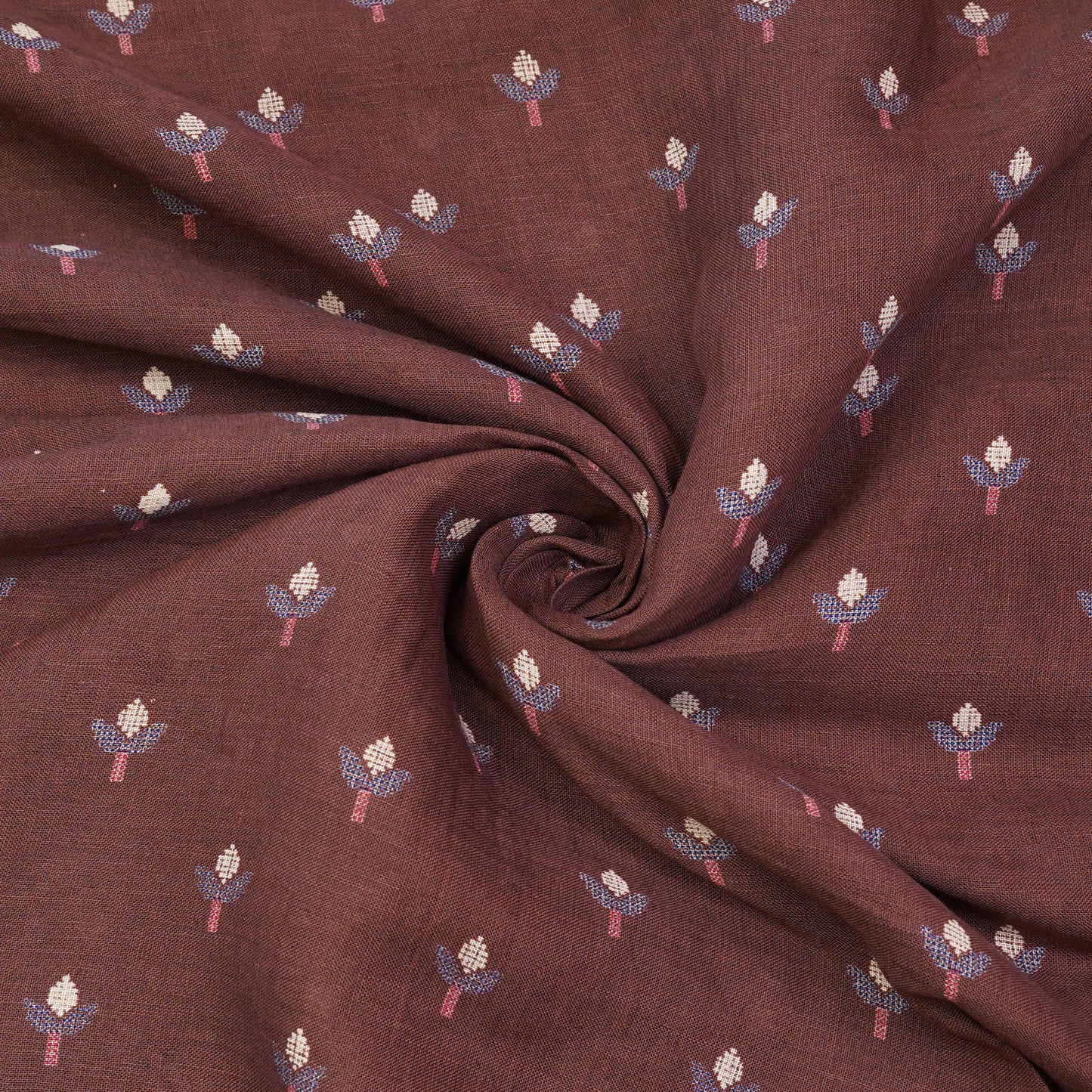 Elegant Brown Floral Buti Woven Fabric.