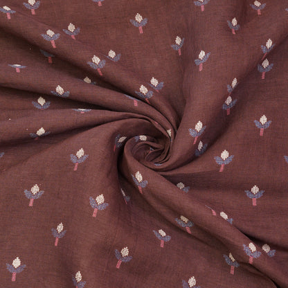 Elegant Brown Floral Buti Woven Fabric.