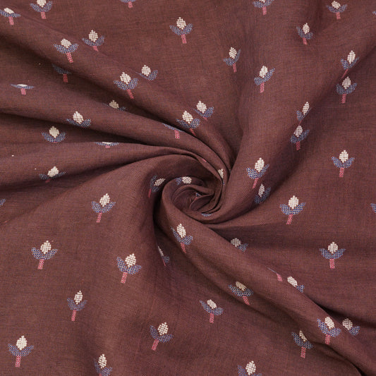 Elegant Brown Floral Buti Woven Fabric.