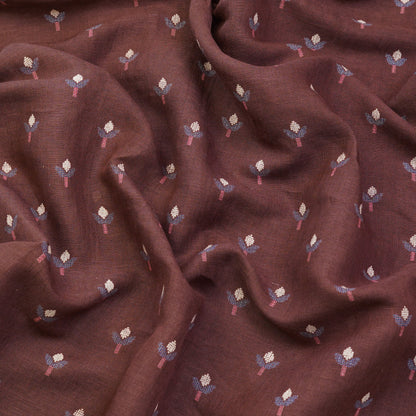 Elegant Brown Floral Buti Woven Fabric.