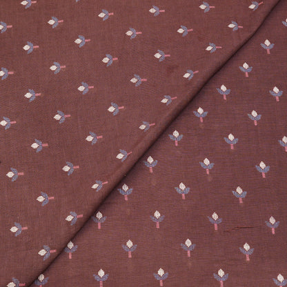 Elegant Brown Floral Buti Woven Fabric.