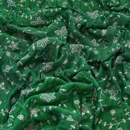 Premium Emerald Green Floral Embroidered Fabric.