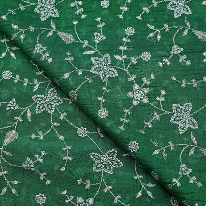 Premium Emerald Green Floral Embroidered Fabric.
