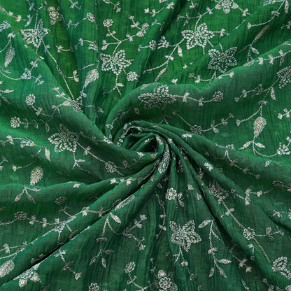 Premium Emerald Green Floral Embroidered Fabric.