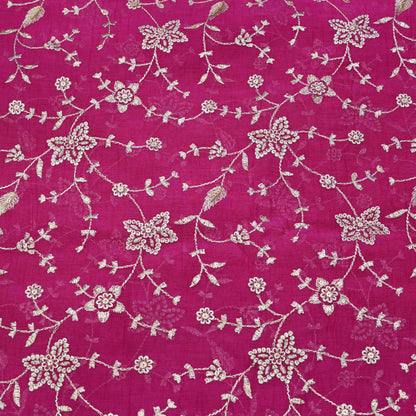 Fuchsia Floral Thread Embroidered Fabric.