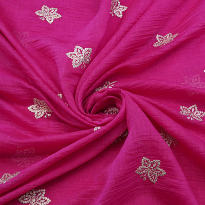 Fuchsia Butti Thread Embroidered Fabric