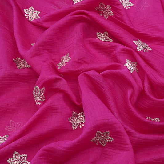Fuchsia Butti Thread Embroidered Fabric
