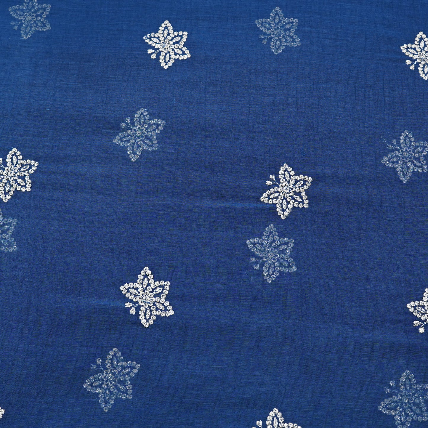 Royal Blue Butti Thread Embroidered Fabric.