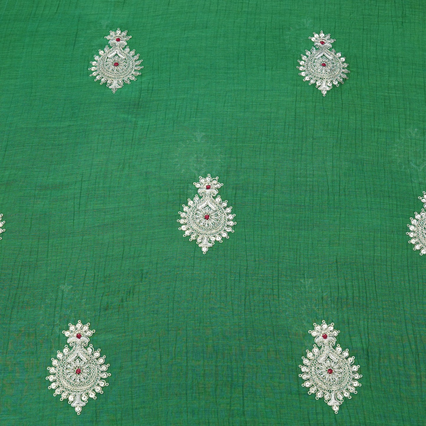 Emerald Green Paisley Thread Embroidered Fabric