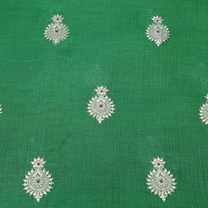 Emerald Green Paisley Thread Embroidered Fabric