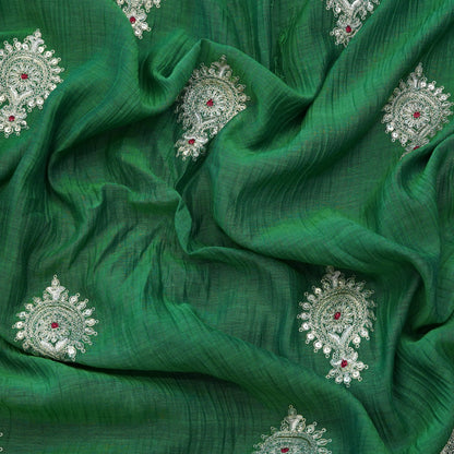 Emerald Green Paisley Thread Embroidered Fabric