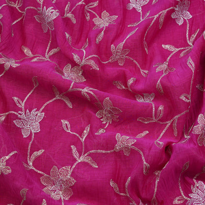 Fuchsia Floral Vine Thread Embroidered Fabric