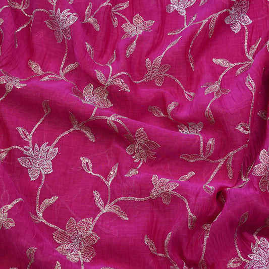 Fuchsia Floral Vine Thread Embroidered Fabric