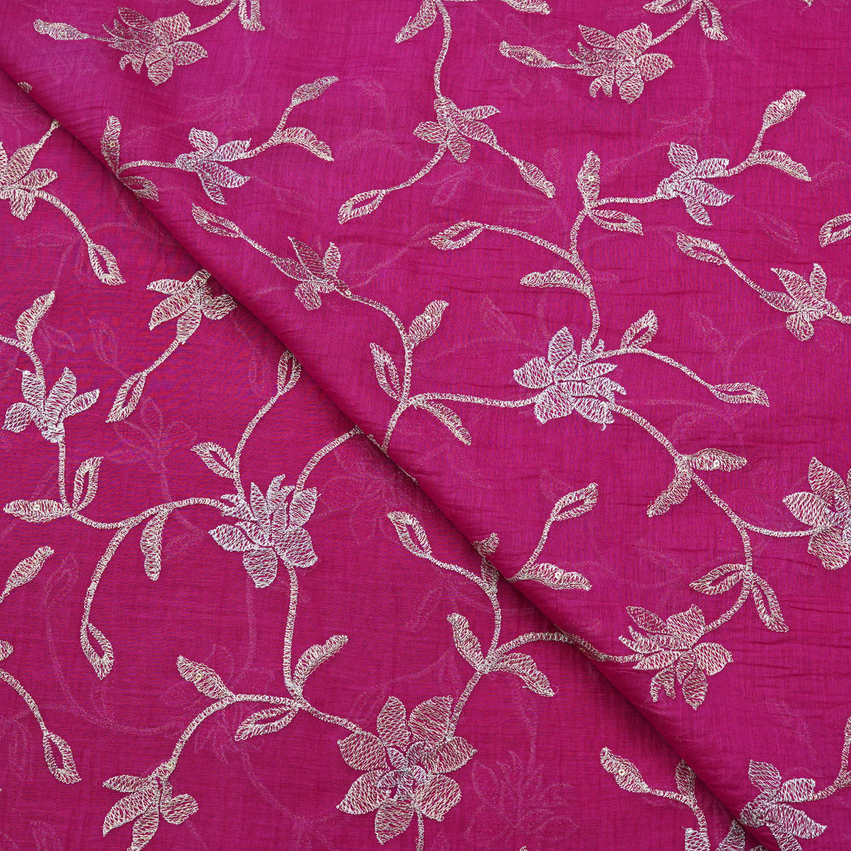 Fuchsia Floral Vine Thread Embroidered Fabric
