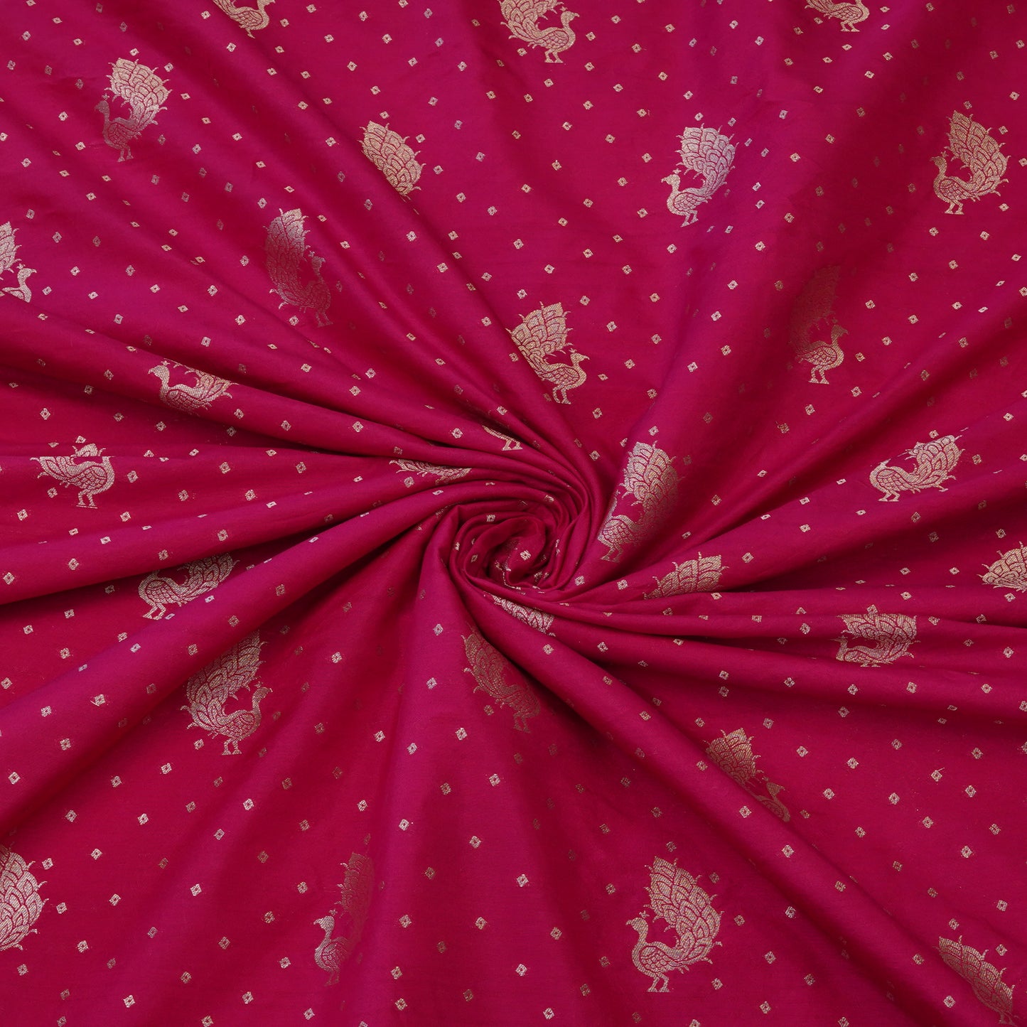Royal Magenta Peacock Zari Woven Chanderi Fabric