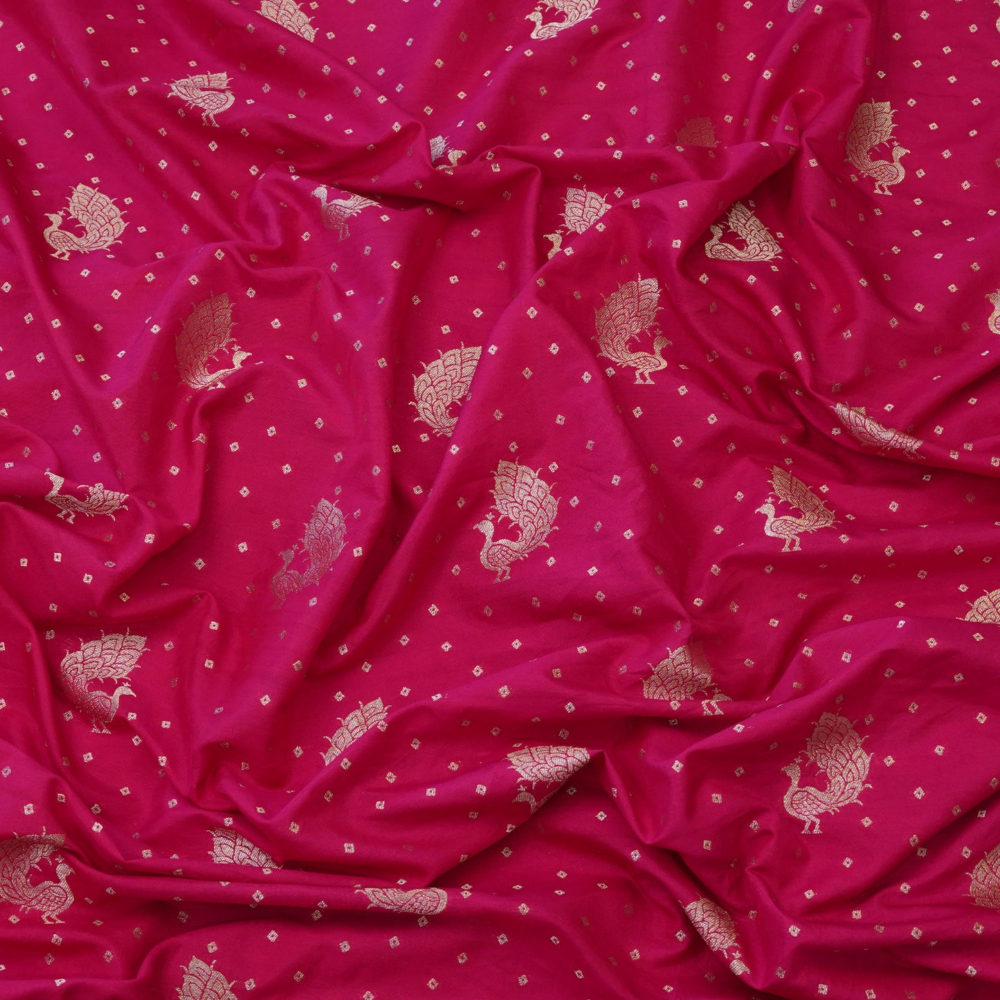 Royal Magenta Peacock Zari Woven Chanderi Fabric