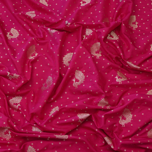 Royal Magenta Peacock Zari Woven Chanderi Fabric