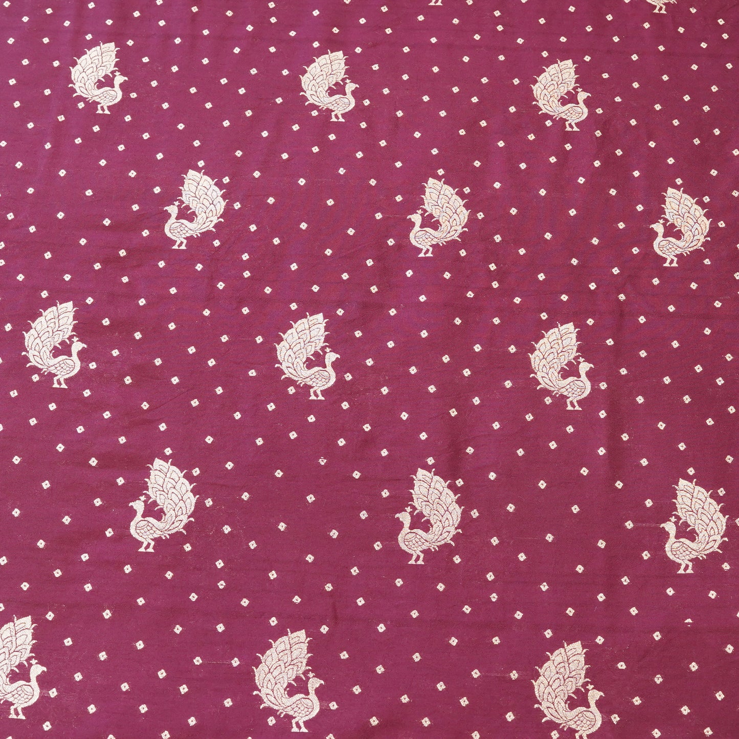 Wine Purple Peacock Zari Woven Mul Chanderi Fabric